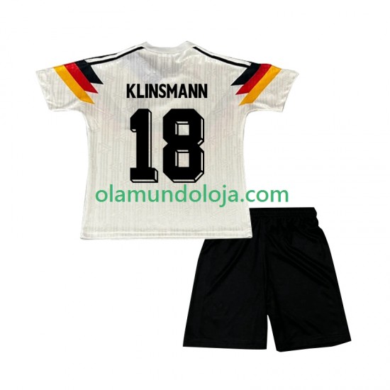 Camisola Alemanha Klinsmann 18 1990 Retro Criança Equipamento Primeiro Manga Curta